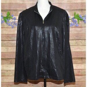 Additions by Chico’s Woman’s Faux Snake Skin Print Black Jacket XL 3 Zip Front